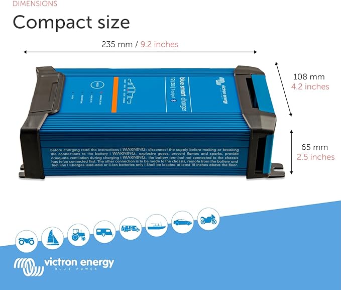 Victron Energy Blue Smart IP22 12-Volt 30 amp 120VAC, Single Output Battery Charger NEMA 5-15, Bluetooth size