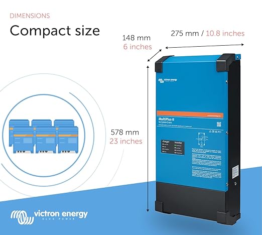 Victron Energy MultiPlus-II 2X 120V, 3000VA 12-Volt Pure Sine Wave Inverter and 120 amp Battery Charger size